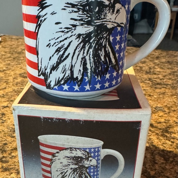 Vintage Bald Eagle USA Flag Coffee Cup Mug Artmark Patriotic Made In Korea 1989 - Picture 9 of 9